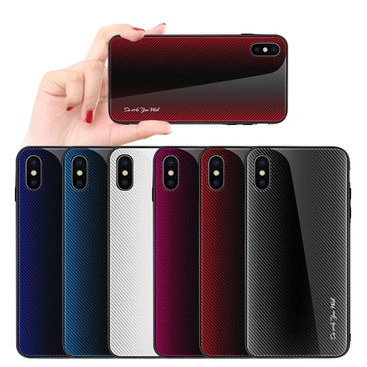 Texture Gradient Tempered Glass Back + Soft TPU Edge Phone Casing for iPhone XS/X 5.8 inch - Red/Black