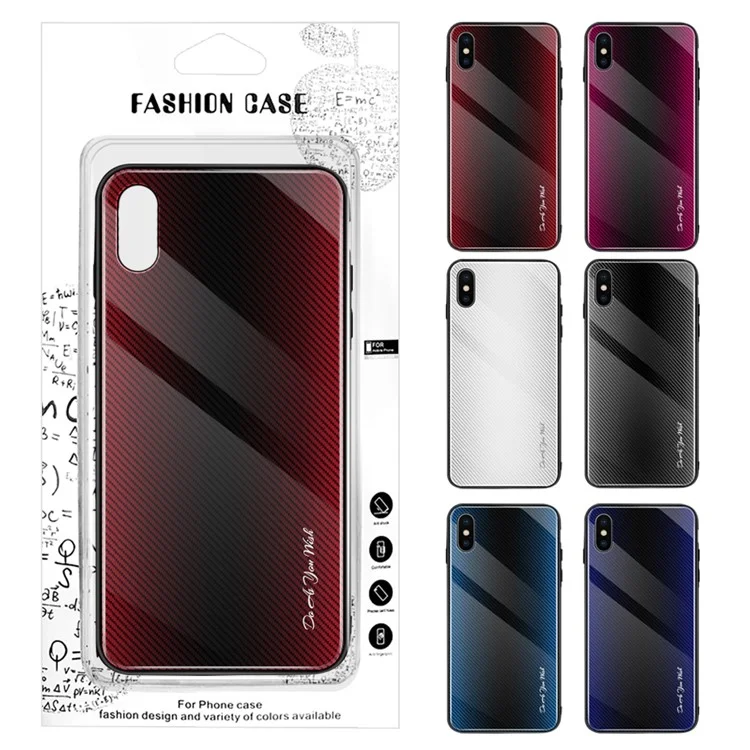 Texture Gradient Tempered Glass Back + Soft TPU Edge Phone Casing for iPhone XS/X 5.8 inch - Red/Black