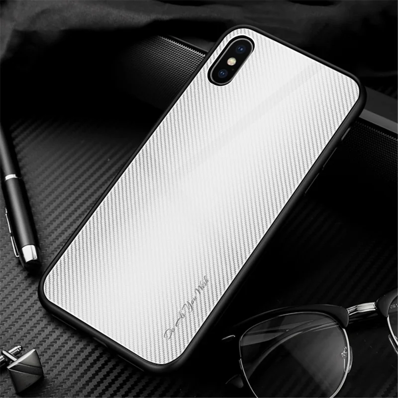 Texture Gradient Tempered Glass Back + Soft TPU Edge Phone Casing for iPhone XS/X 5.8 inch - Light Grey/White