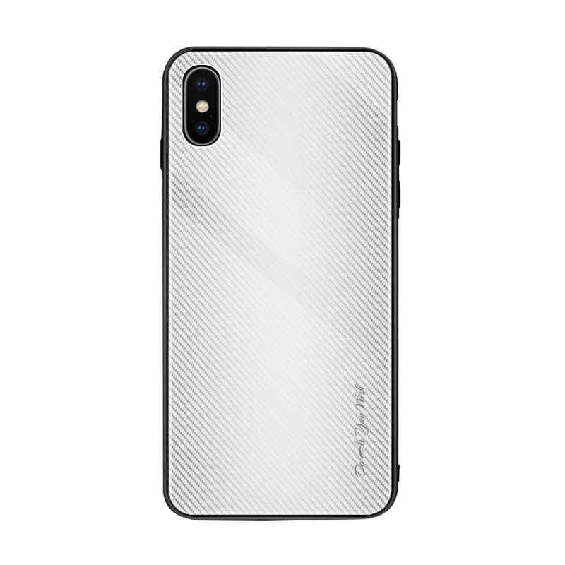 Texture Gradient Tempered Glass Back + Soft TPU Edge Phone Casing for iPhone XS/X 5.8 inch - Light Grey/White