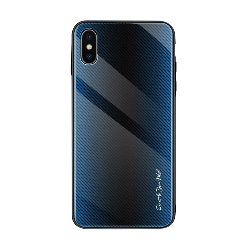 Texture Gradient Tempered Glass Back + Soft TPU Edge Phone Casing for iPhone XS/X 5.8 inch - Blue/Black