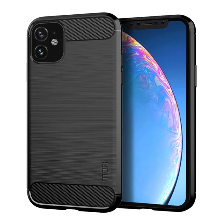 Fibra di Carbonio MOFI Scatole Spazzolata TPU Soft Back Shell Per Iphone 11 6,1 Pollici (2019) - Nero