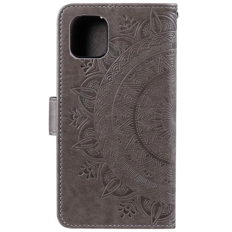 Imprint Mandala Pattern Wallet Stand Flip Leather Shell for iPhone 11 6.1 inch (2019) - Light Brown