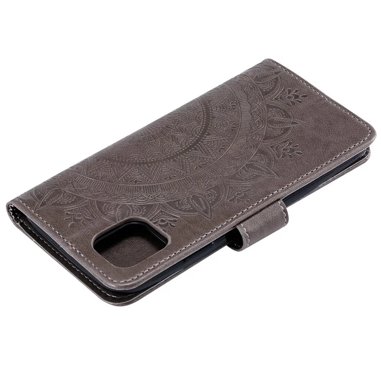 Imprint Mandala Pattern Wallet Stand Flip Leather Shell for iPhone 11 6.1 inch (2019) - Light Brown