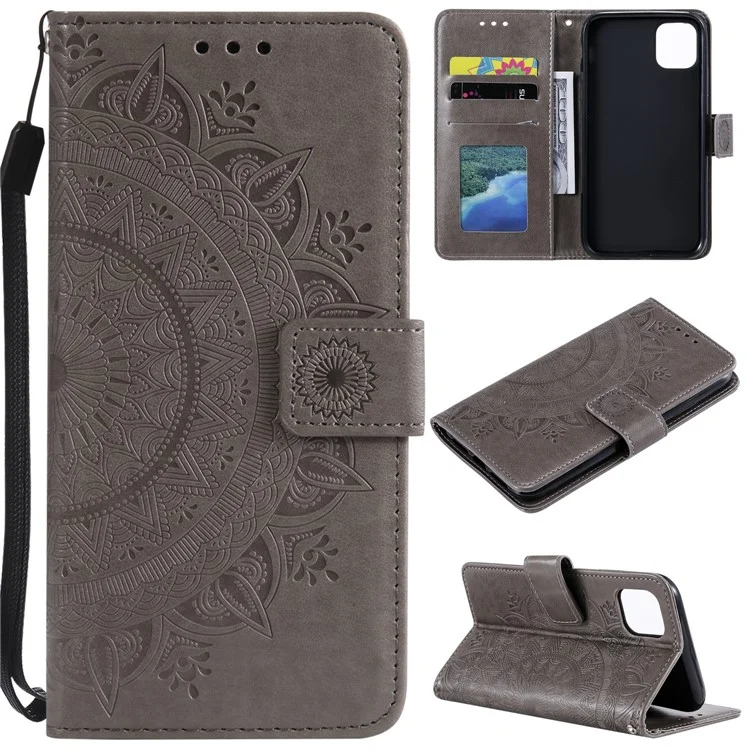 Imprint Flower Leather Wallet Case for iPhone 11 Pro 5.8 inch (2019) - Grey