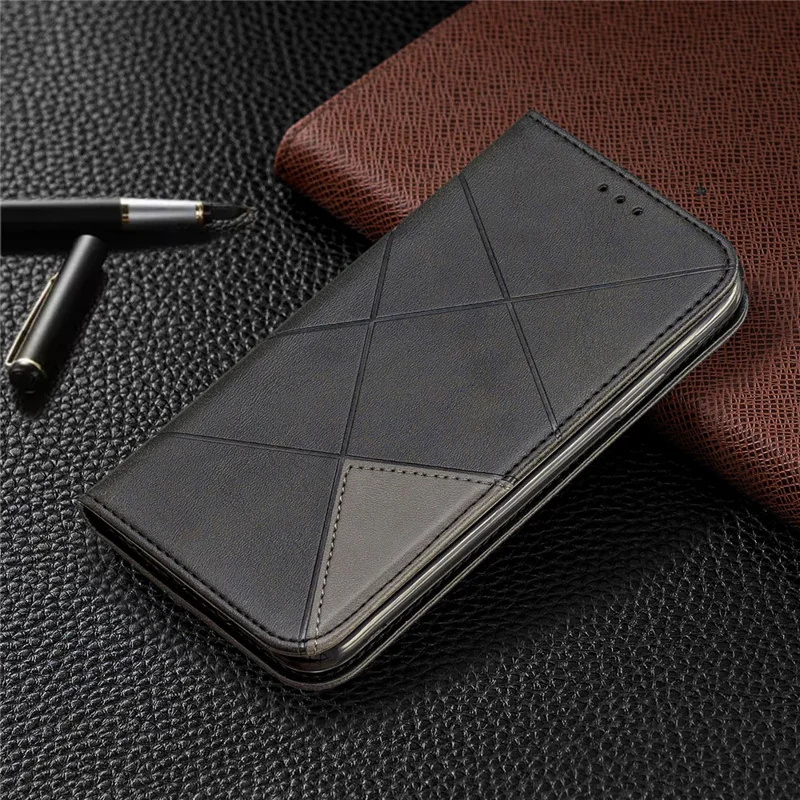 Geometric Pattern Leather Protective Phone Case with Card Slots for iPhone 11 6.1 inch (2019) - Black