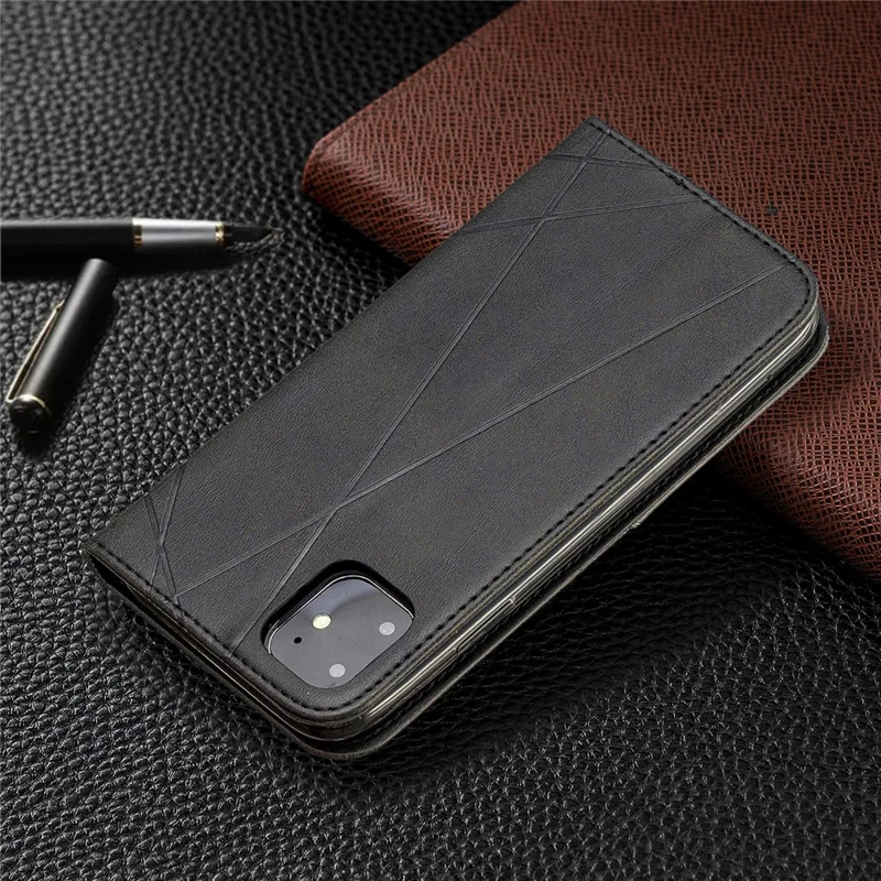Geometric Pattern Leather Protective Phone Case with Card Slots for iPhone 11 6.1 inch (2019) - Black