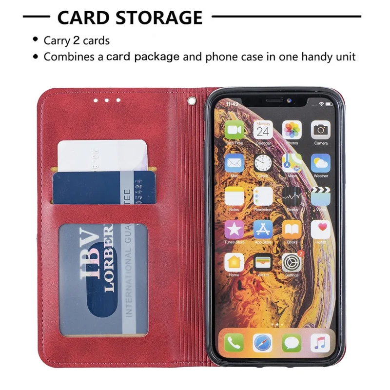 Geometric Pattern Leather Card Holder Phone Case with Stand for iPhone X / XS 5.8 inch - Red