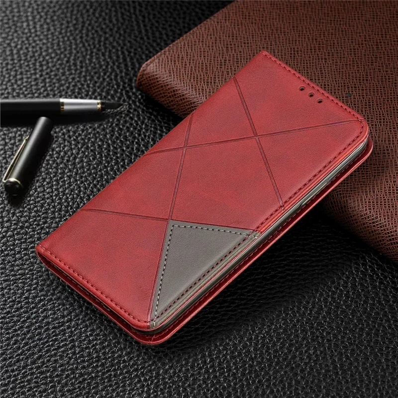 Geometric Pattern Leather Card Holder Phone Case with Stand for iPhone X / XS 5.8 inch - Red