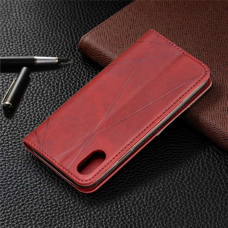 Geometric Pattern Leather Card Holder Phone Case with Stand for iPhone X / XS 5.8 inch - Red