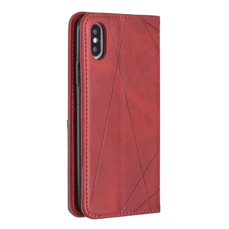 Geometric Pattern Leather Card Holder Phone Case with Stand for iPhone X / XS 5.8 inch - Red