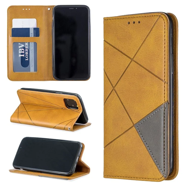 Patrón Geométrico Soporte de Tarjetas Autoabsorbidas PU Case de Teléfono PU Para Iphone 11 Pro 5.8 Pulgadas (2019) - Amarillo