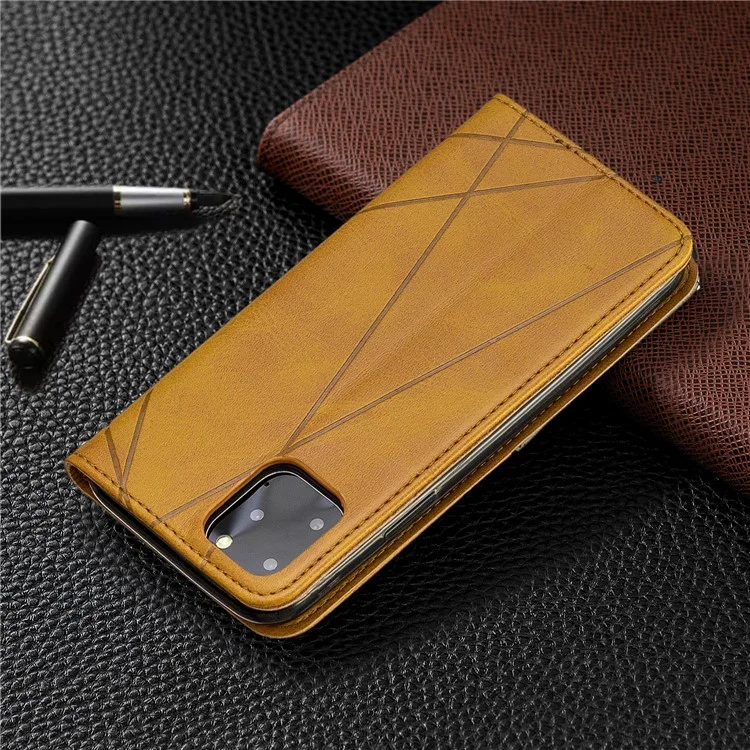 Patrón Geométrico Soporte de Tarjetas Autoabsorbidas PU Case de Teléfono PU Para Iphone 11 Pro 5.8 Pulgadas (2019) - Amarillo