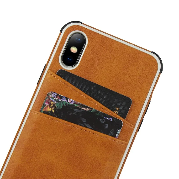 Para Iphone x. / XS Leather+PC Invólucro Com Dois Slots de Cartão - Castanho