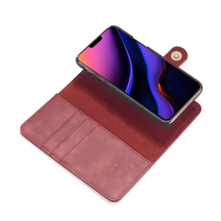 DG.MING For iPhone 11 Pro 5.8 inch (2019) Wallet Phone Case Detachable 2-in-1 Split Leather Protective Cover - Wine Red