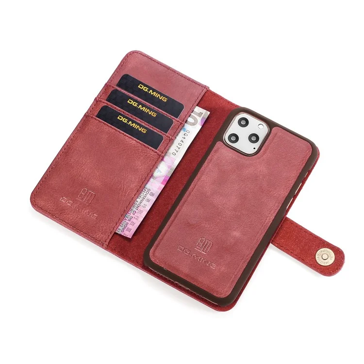 DG.MING For iPhone 11 Pro 5.8 inch (2019) Wallet Phone Case Detachable 2-in-1 Split Leather Protective Cover - Wine Red
