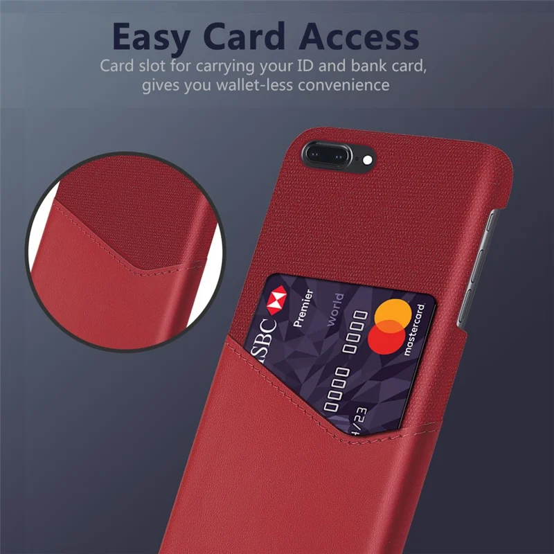 KSQ Cloth + PU Leather PC Phone Case with Card Slot for iPhone 8/7 Plus 5.5 inch - Red