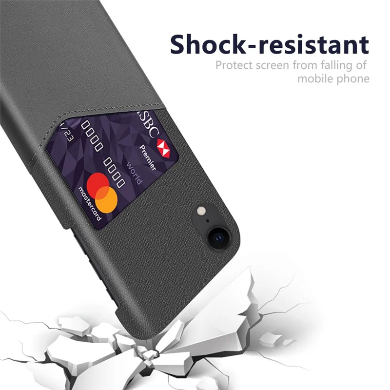 KSQ PC + PU + Cloth Hybrid Phone Back Cover Shell with Card Slot for iPhone XR 6.1 inch - Grey