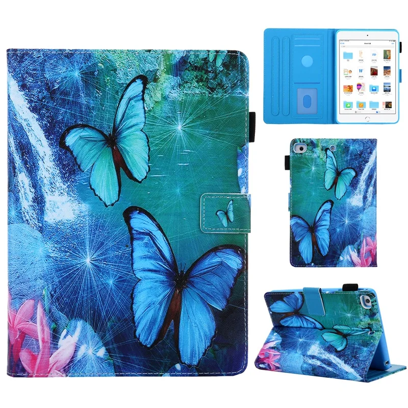Pattern Printing Leather Stand Tablet Protection Case Cover for iPad mini (2019) 7.9 inch/4/3/2/1 - Blue Butterfly