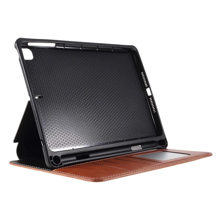 Leather Wallet Stand Pen Slot Shell Tablet Case for iPad mini (2019) 7.9 inch - Brown
