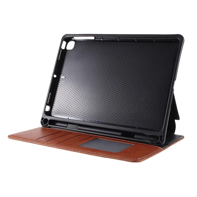 Leather Wallet Stand Pen Slot Shell Tablet Case for iPad mini (2019) 7.9 inch - Brown