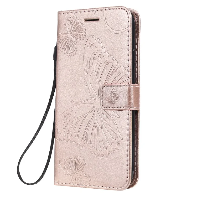 KT Imprinting Flower Series-2 Imprint Butterfly Leather Wallet Case for iPhone 11 6.1 inch (2019) - Rose Gold