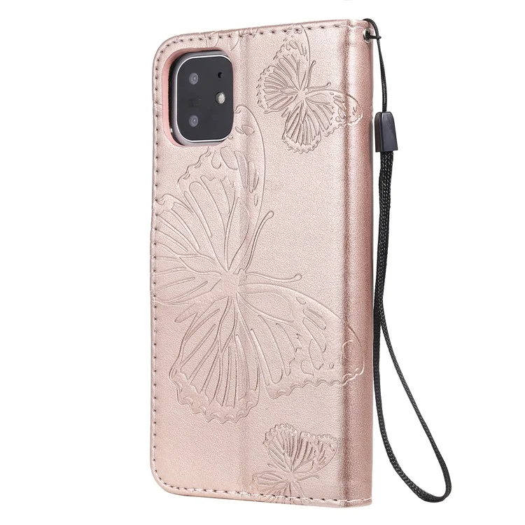 KT Imprinting Flower Series-2 Imprint Butterfly Leather Wallet Case for iPhone 11 6.1 inch (2019) - Rose Gold