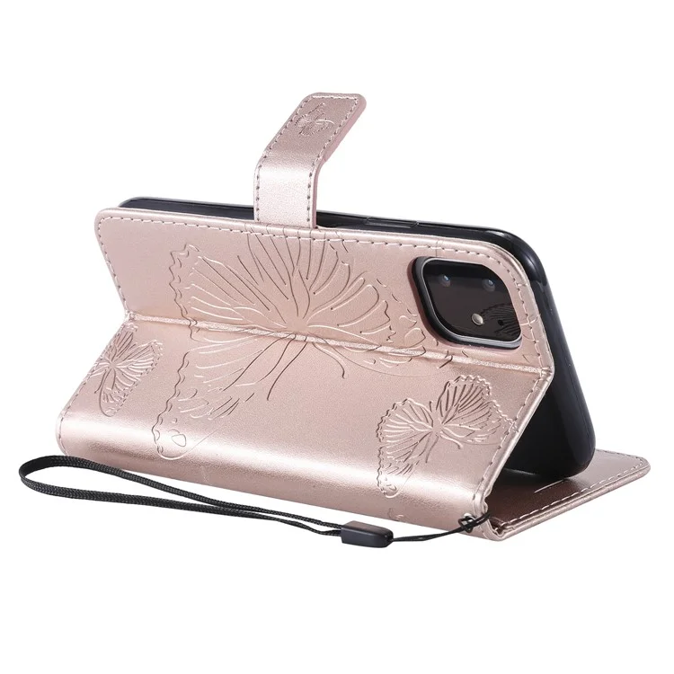 KT Imprinting Flower Series-2 Imprint Butterfly Leather Whatet Case Per Iphone 11 6,1 Pollici (2019) - Oro Rosa