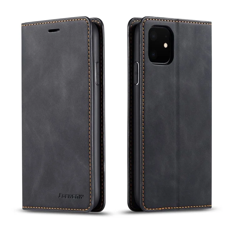 Forwenw Fantasy-Serie Seidiges Touch-Leder-Brieftasche Telefonkasten Mit Ständerabdeckung Für IPhone 11 6,1 Zoll (2019) - Schwarz