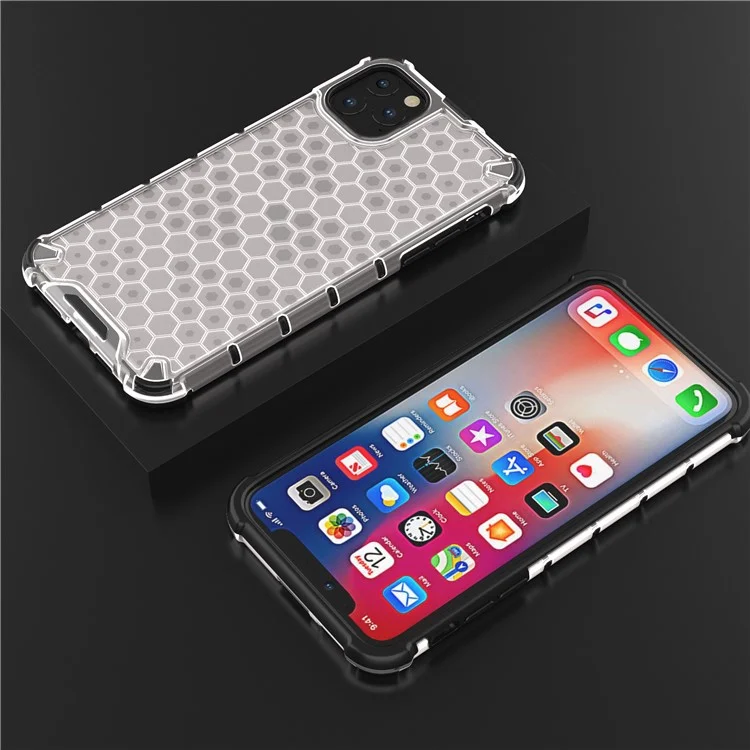 Honeycomb Pattern Shock-proof TPU + PC Hybrid Case for iPhone 11 Pro Max 6.5 inch (2019) - White
