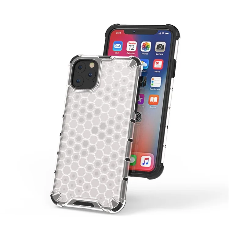 Honeycomb Pattern Shock-proof TPU + PC Hybrid Case for iPhone 11 Pro Max 6.5 inch (2019) - White