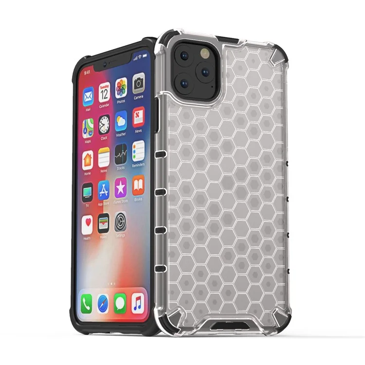 Honeycomb Pattern Shock-proof TPU + PC Hybrid Case for iPhone 11 Pro Max 6.5 inch (2019) - White