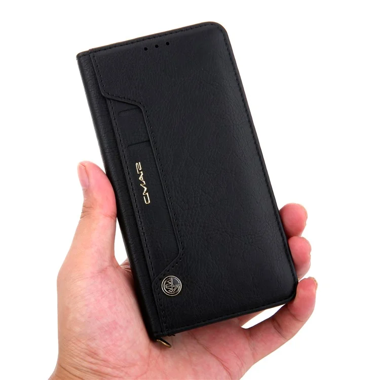CMAI2 Litchi Grain Auto-absorbed Leather Wallet Cover für iPhone 11 6.1 Zoll (2019) - Schwarz