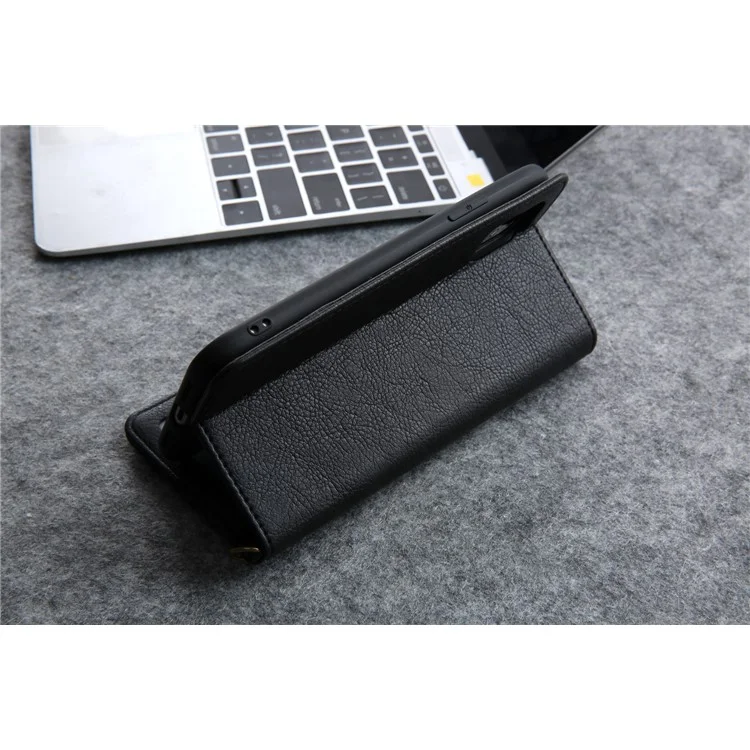 CMAI2 Litchi Grain Auto-absorbed Leather Wallet Cover für iPhone 11 6.1 Zoll (2019) - Schwarz