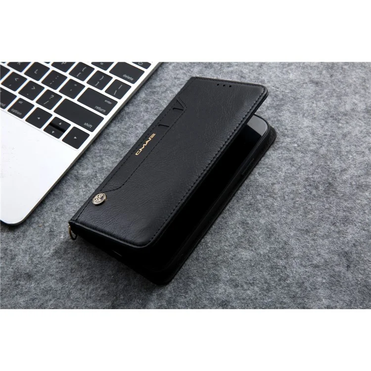 CMAI2 Litchi Grain Auto-absorbed Leather Wallet Cover für iPhone 11 6.1 Zoll (2019) - Schwarz