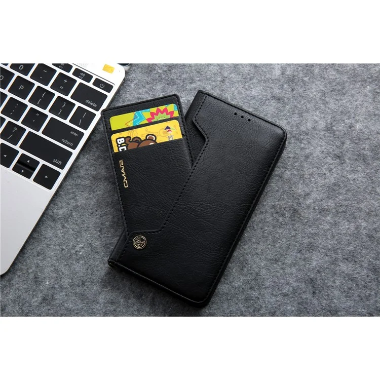 CMAI2 Litchi Grain Auto-absorbed Leather Wallet Cover für iPhone 11 6.1 Zoll (2019) - Schwarz