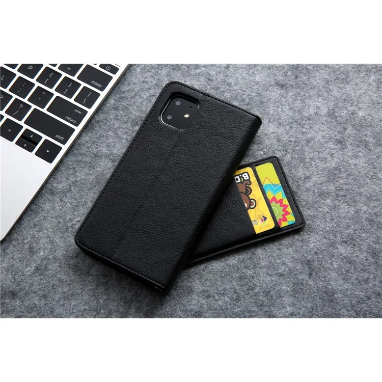 CMAI2 Litchi Grain Auto-absorbed Leather Wallet Cover für iPhone 11 6.1 Zoll (2019) - Schwarz