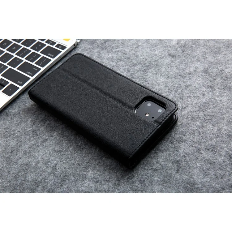 CMAI2 Litchi Grain Auto-absorbed Leather Wallet Cover für iPhone 11 6.1 Zoll (2019) - Schwarz