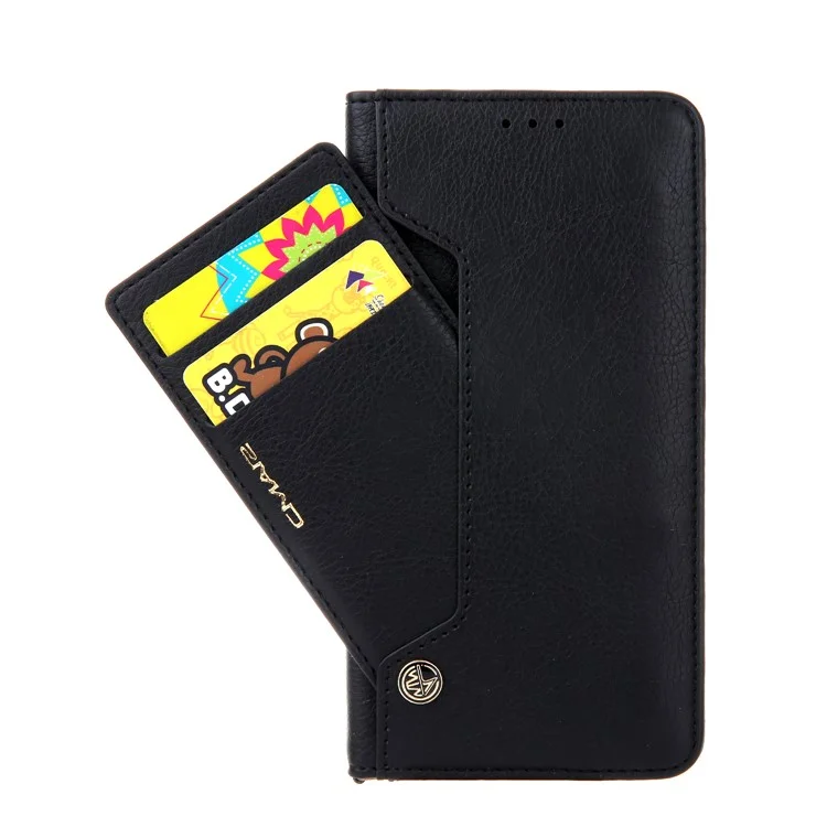 CMAI2 Litchi Grain Auto-absorbed Leather Wallet Cover für iPhone 11 6.1 Zoll (2019) - Schwarz