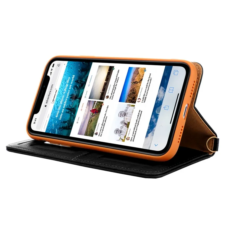 CMAI2 Litchi Grain Auto-absorbed Leather Wallet Cover für iPhone 11 6.1 Zoll (2019) - Schwarz