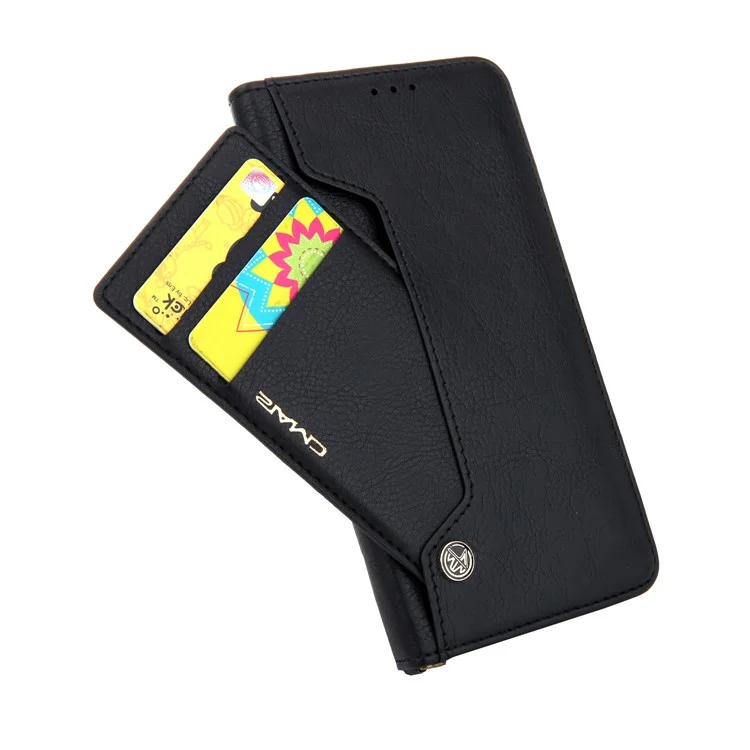 CMAI2 Litchi Grain Auto-absorbed Leather Wallet Cover für iPhone 11 6.1 Zoll (2019) - Schwarz
