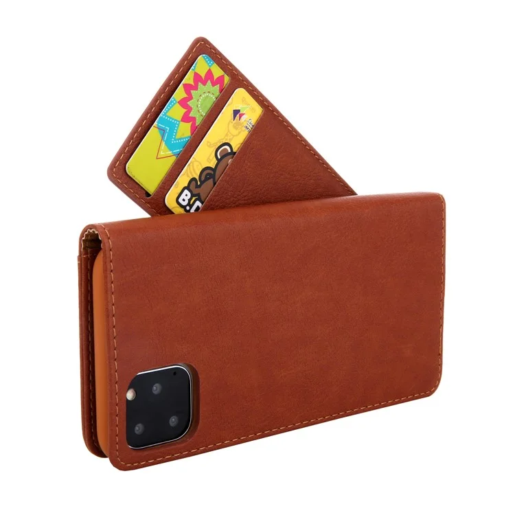 CMAI2 Litchi Grain Auto-absorbed Leather Wallet Stand Case für iPhone 11 Pro 5,8 Zoll (2019) - Braun