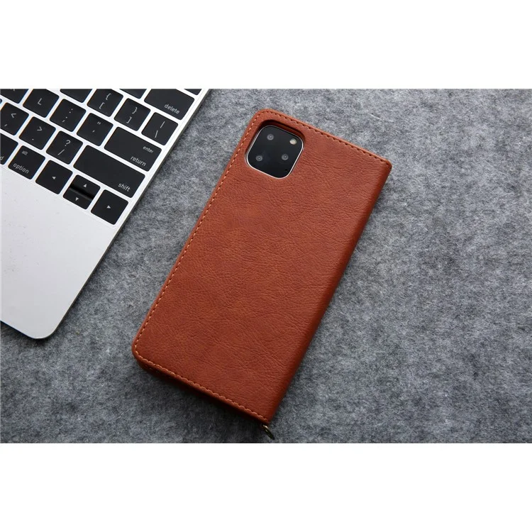 CMAI2 Litchi Grain Auto-absorbed Leather Wallet Stand Case für iPhone 11 Pro 5,8 Zoll (2019) - Braun