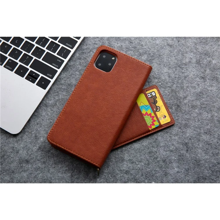 CMAI2 Litchi Grain Auto-absorbed Leather Wallet Stand Case für iPhone 11 Pro 5,8 Zoll (2019) - Braun