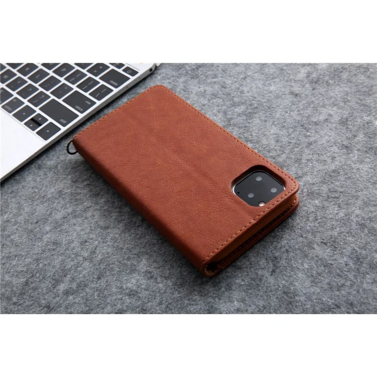 CMAI2 Litchi Grain Auto-absorbed Leather Wallet Stand Case für iPhone 11 Pro 5,8 Zoll (2019) - Braun