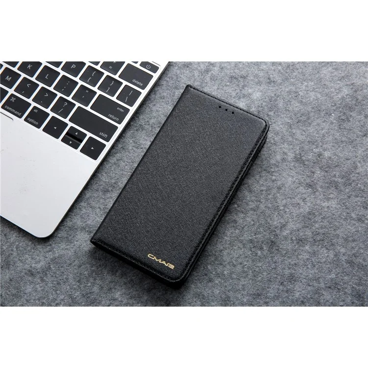 CMAI2 Texture en Soie Cuir PU Avec Cartes Case de Téléphone Pour Iphone 11 6,1 Pouces (2019) - le Noir
