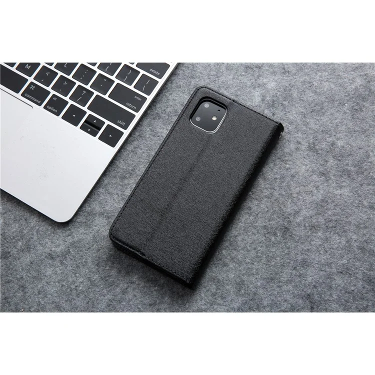 CMAI2 Texture en Soie Cuir PU Avec Cartes Case de Téléphone Pour Iphone 11 6,1 Pouces (2019) - le Noir
