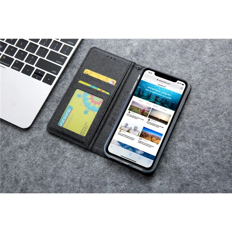 CMAI2 Texture en Soie Cuir PU Avec Cartes Case de Téléphone Pour Iphone 11 6,1 Pouces (2019) - le Noir