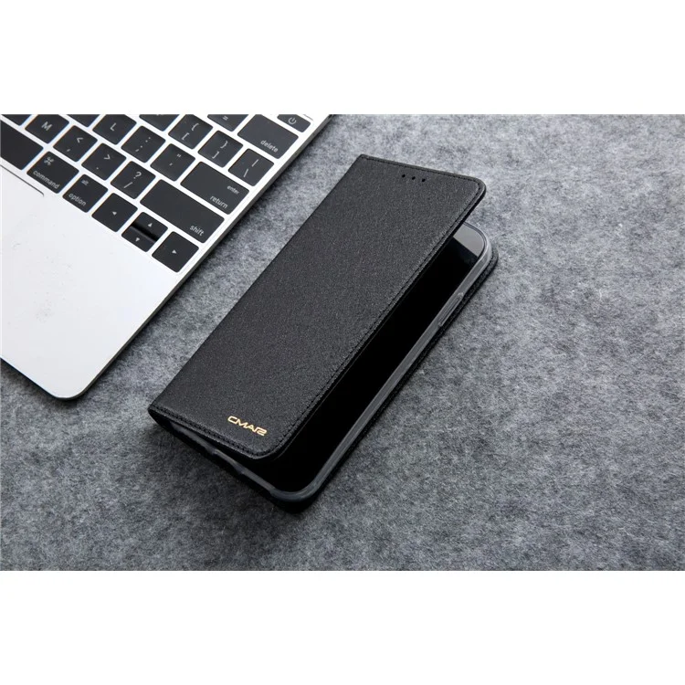 CMAI2 Texture en Soie Cuir PU Avec Cartes Case de Téléphone Pour Iphone 11 6,1 Pouces (2019) - le Noir