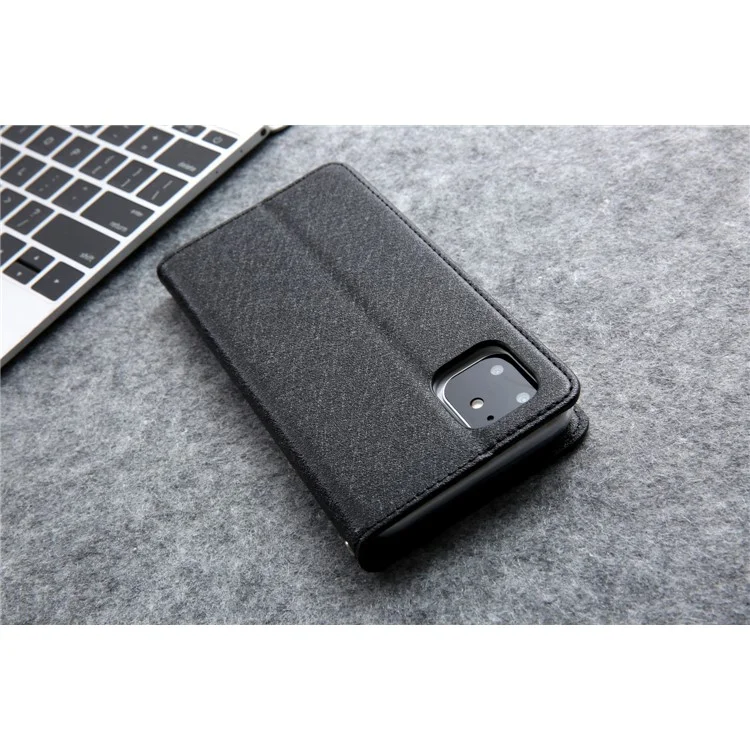 CMAI2 Texture en Soie Cuir PU Avec Cartes Case de Téléphone Pour Iphone 11 6,1 Pouces (2019) - le Noir